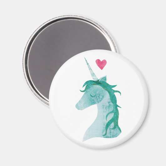 Blue Unicorn Magie mit Herz Magnet (Vorderseite/Rückseite)