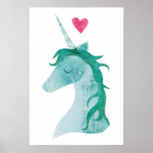 Blue Unicorn Magie mit Herz Poster
