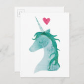 Blue Unicorn Magie mit Herz Postkarte (Vorne/Hinten)