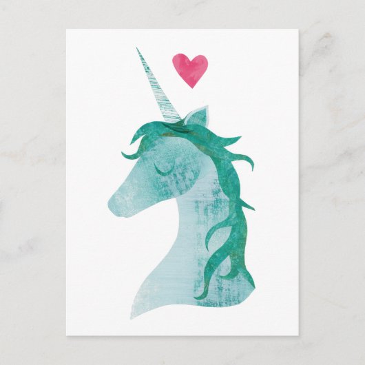 Blue Unicorn Magie mit Herz Postkarte (Vorderseite)