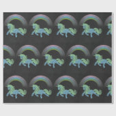 Blue Unicorn mit Rainbow Chalkboard schwarz Geschenkpapier (Flach)