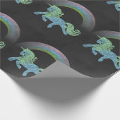 Blue Unicorn mit Rainbow Chalkboard schwarz Geschenkpapier (Ecke)
