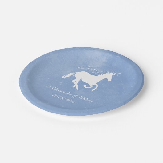 Blue Unicorn Wedding Paper Plate Pappteller (Schrägansicht)