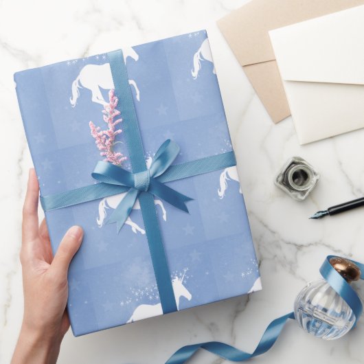 Blue Unicorn Wedding Wrapping Paper Geschenkpapier (Schenken)