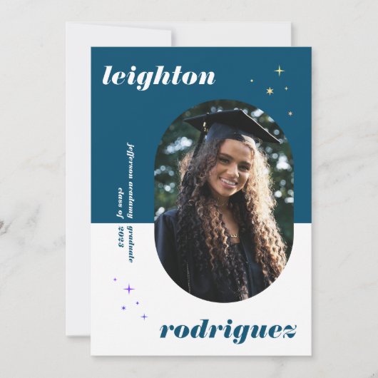 Blue Unique Rounded Foto Abschluss Ankündigung (Vorderseite)