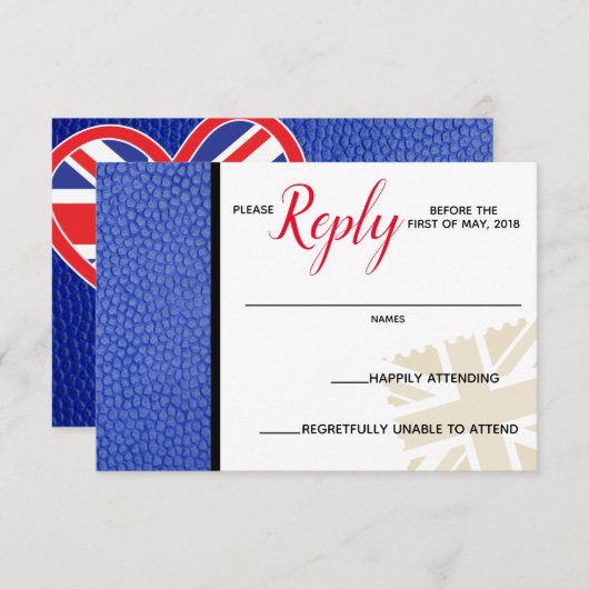 Blue United Kingdom Passport Response Card RSVP Karte (Vorne/Hinten)
