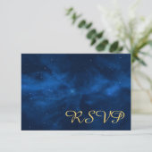 Blue Universe RSVP Karte (Stehend Vorderseite)