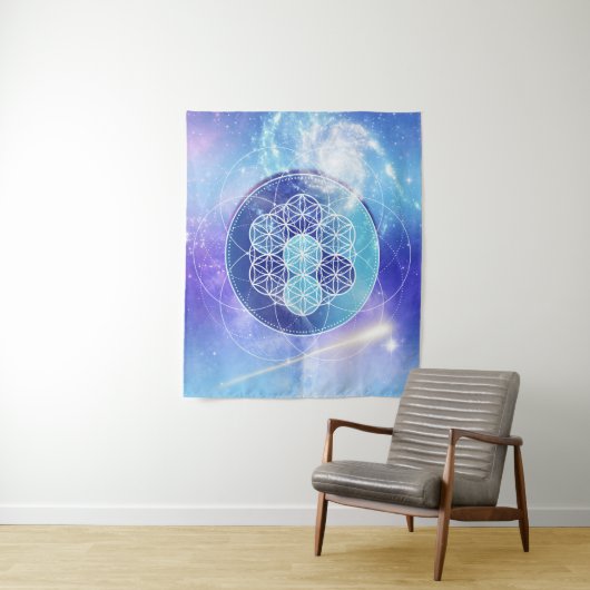 Blue Universe Sacred Geometry Wandteppich (Beispiel)