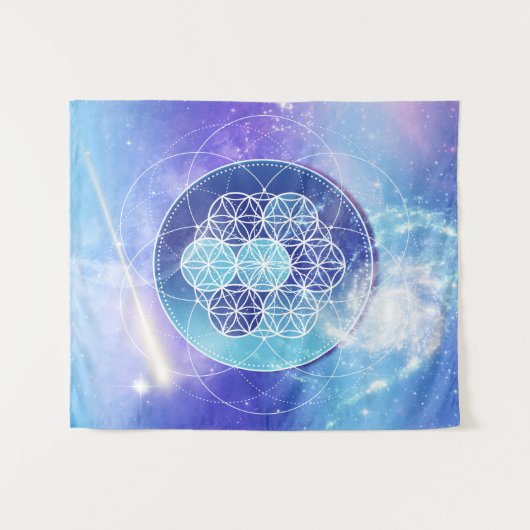 Blue Universe Sacred Geometry Wandteppich (Vorderseite (Horizontal))