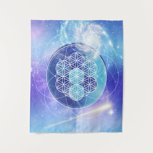Blue Universe Sacred Geometry Wandteppich (Vorderseite)