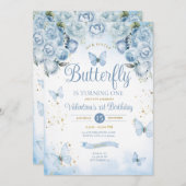 Blue Unser kleiner Schmetterling macht ein Gold Einladung (Vorne/Hinten)