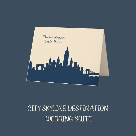 Blue Urban City Skyline Wedding Single Gästekarte Dankeskarte