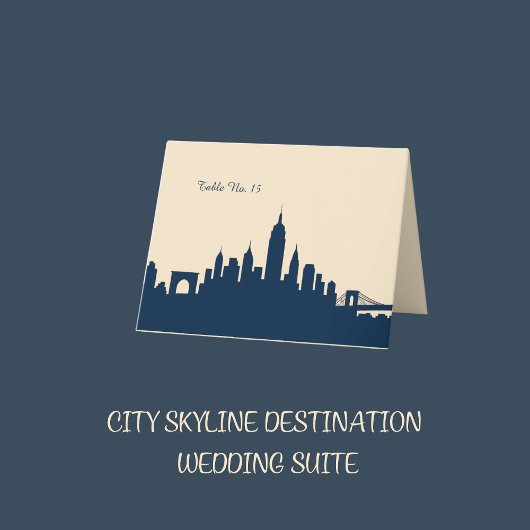 Blue Urban City Skyline Wedding Tischnummer Card
