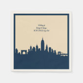 Blue Urban Moderne City Skyline Hochzeitsdestinati Serviette (Vorderseite)