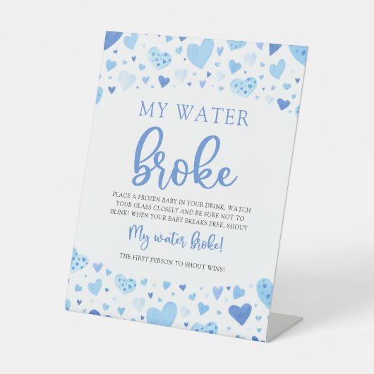 Blue Valentine Baby Dusche Mein Wasser Broke Spiel Sockelschild (Vorderseite)
