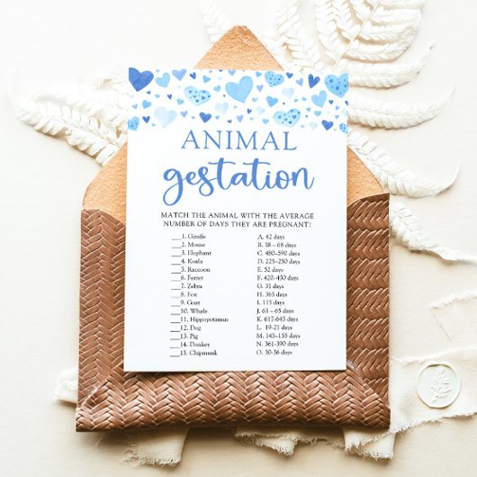 Blue Valentine Baby Shower Animal Gestage Game Einladung