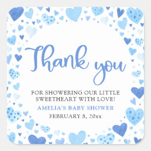 Blue Valentine Boy Little Sweetheart Baby Dusche Quadratischer Aufkleber