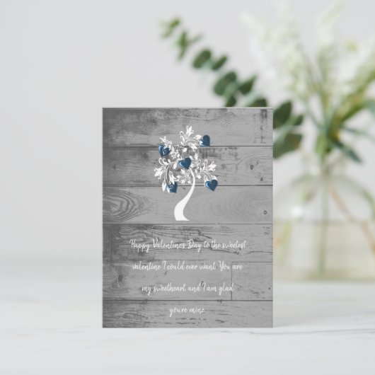 Blue Valentine Hearts Tree Flat Note Card Mitteilungskarte (Stehend Vorderseite)