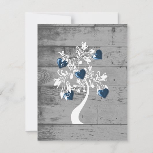 Blue Valentine Hearts Tree Flat Note Card Mitteilungskarte (Rückseite)