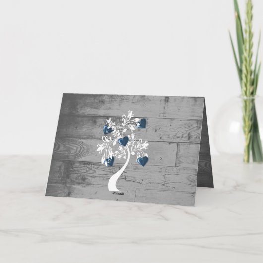 Blue Valentine Hearts Tree Grußkarte Karte (Rückseite)