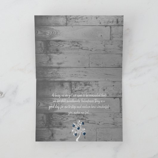 Blue Valentine Hearts Tree Grußkarte Karte (Innenseite)