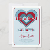 Blue Valentine's Day Hearts Boy Baby Shower Einladung (Vorderseite)