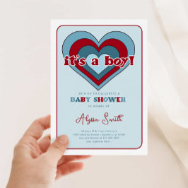 Blue Valentine's Day Hearts Boy Baby Shower Einladung