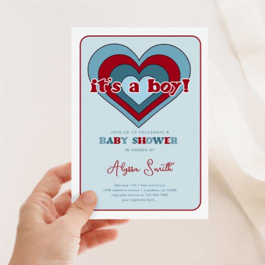 Blue Valentine's Day Hearts Boy Baby Shower Einladung