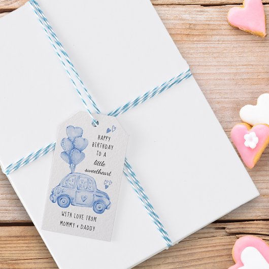 Blue Valentines Theme Herzblasen und Auto Geschenkanhänger