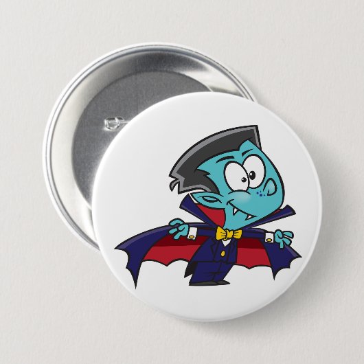 Blue Vampire Boy with Cape Cute Dracula Button (Vorne & Hinten)