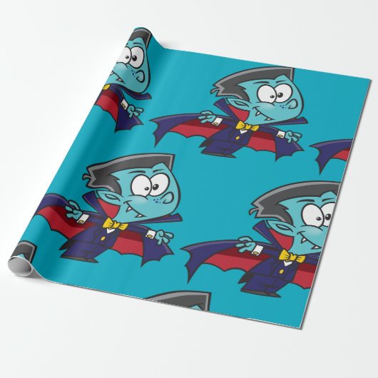 Blue Vampire Boy with Cape Cute Dracula Geschenkpapier (Ungerollt)
