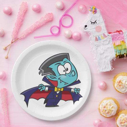 Blue Vampire Boy with Cape Cute Dracula Pappteller (Party)