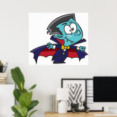 Blue Vampire Boy with Cape Cute Dracula Poster (Heimbüro)