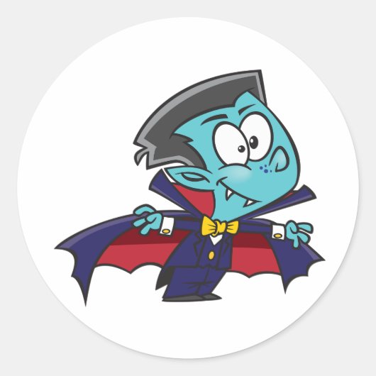 Blue Vampire Boy with Cape Cute Dracula Runder Aufkleber (Vorderseite)
