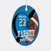Blue Varsity Football Ornament Aus Metall (Vorderseite Rechts)