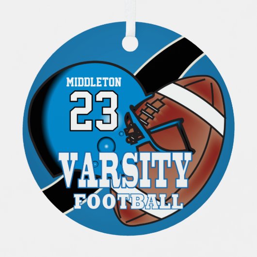 Blue Varsity Football Ornament Aus Metall (Vorderseite)