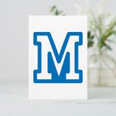 Blue Varsity Letter M Monogram Einladung