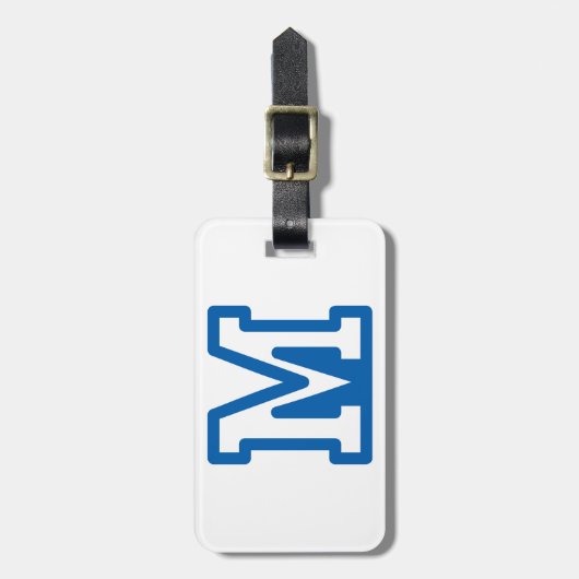 Blue Varsity Letter M Monogram Gepäckanhänger (Vorderseite vertikal)