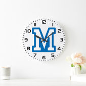 Blue Varsity Letter M Monogram Große Wanduhr