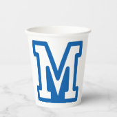 Blue Varsity Letter M Monogram Pappbecher (Vorderseite)