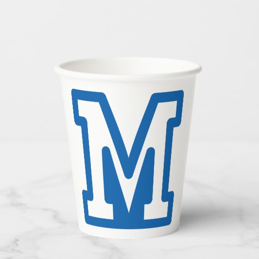 Blue Varsity Letter M Monogram Pappbecher (Vorderseite)