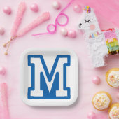 Blue Varsity Letter M Monogram Pappteller (Party)