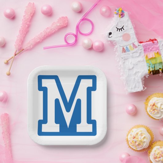 Blue Varsity Letter M Monogram Pappteller (Party)