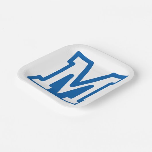 Blue Varsity Letter M Monogram Pappteller (Gewinkelt)