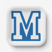 Blue Varsity Letter M Monogram Pappteller (Vorderseite)