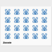 Blue Varsity Letter M Monogram Runder Aufkleber (Blatt)