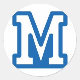 Blue Varsity Letter M Monogram Runder Aufkleber