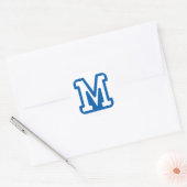 Blue Varsity Letter M Monogram Runder Aufkleber (Umschlag)