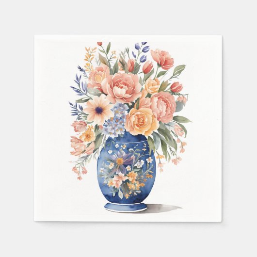 Blue Vase Blume Bouquet Aquarellmalerei Serviette (Vorderseite)