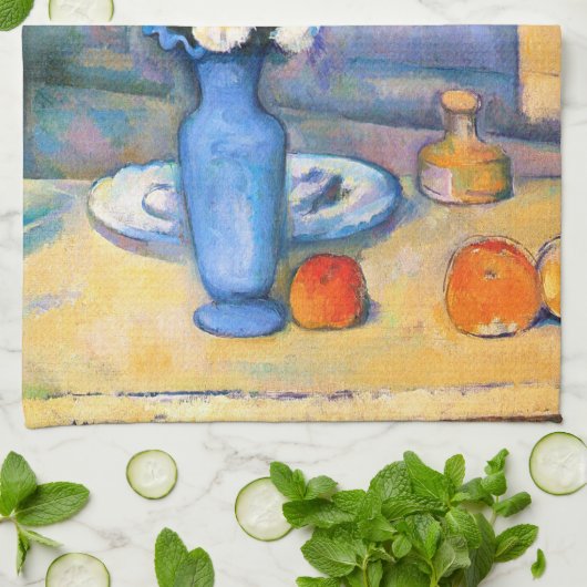 Blue Vase Blume, Paul Cezanne Geschirrtuch (Gefaltet)